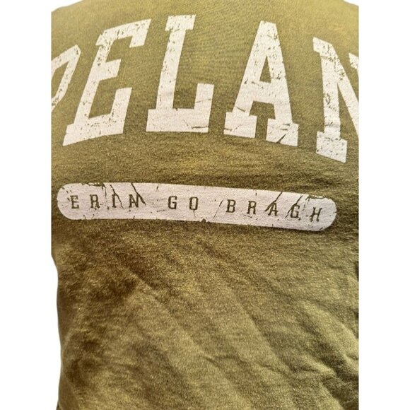 Army Green Crop Tee Ireland Erin Go Bragh Short Sleeve Distressed Cotton‎ Medium - Picture 2 of 8